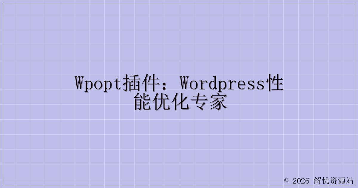 WPOPT插件：WordPress性能优化专家-解忧资源站